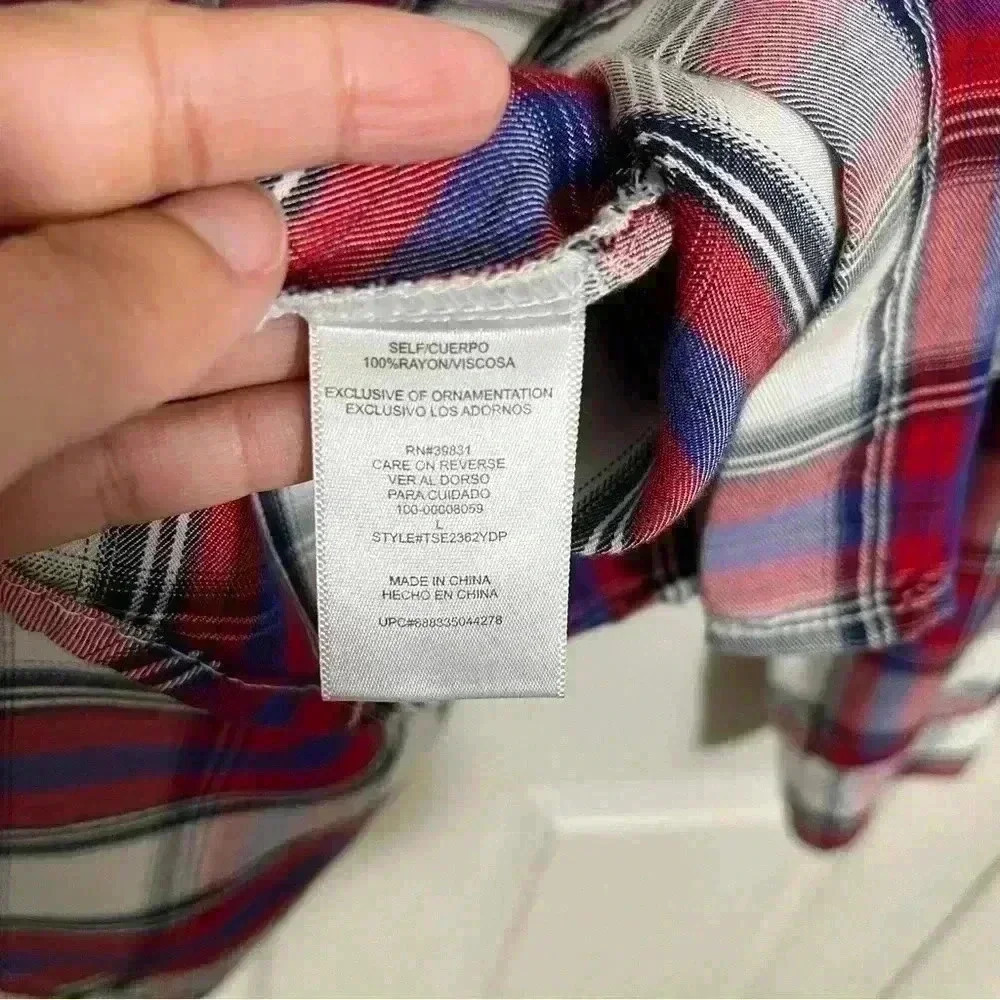 SAM EDELMAN Red, White, and Blue Plaid Woman Button Down | size Large - Picture 4 of 13